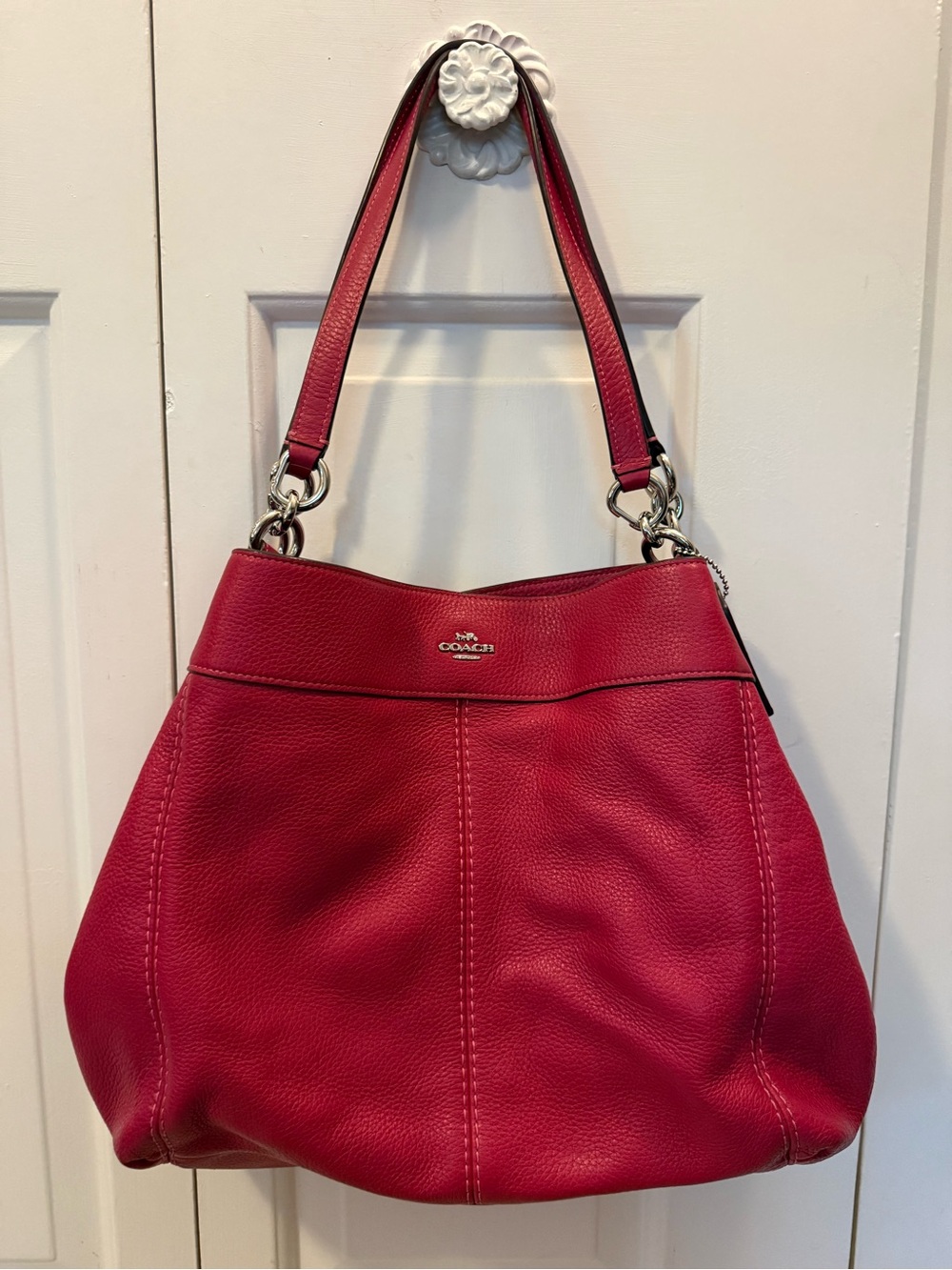 COACH Pebbled Leather Shoulder Bag in Fuchsia Pink